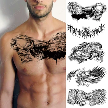 Голяма татуировка на гърдите за мъже, Тъмно Прилеп Смъртта, Духът на Вампирите, Водоустойчив временна татуировка, стикер на талията, художествени проекти, женски фалшиви татуировки