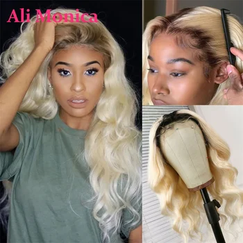 Прозрачни 360 Дантелен предния край на перуки за жени от човешка коса 1Б 613 Омбре Blond Обемна вълна 613 13x4 предния край на Перука с Висока плътност Бразилски