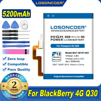 100% Оригинален LOSONCOER нов 5200 mah BAT-58107-003 Батерия За BlackBerry Паспорт 4G Q30 SQW100-1 SQW100-3 Windermere