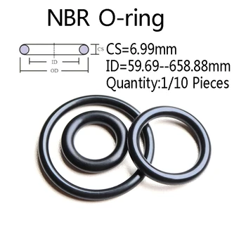 1/10 бр. Гумени о-пръстен NBR Автомобилно черно о О пръстен CS 6,99 мм ID 59,69-658,88 мм Маслена оборудване запечатване на уплътнението 658.88x6.99 мм