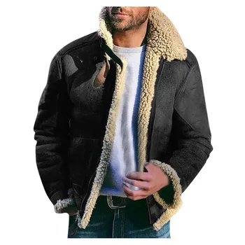 Флисовое палта, мъжко зимно, однотонное, топло, тънка вълнена палто, Модерно Късо палто с ревери, Големи джобове, Руното мъжки дрехи 2023