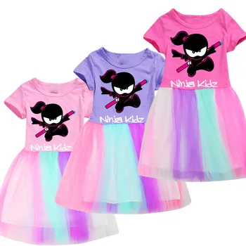 Нова лятна рокля за малки момичета Ninja Kidz с анимационни принцеса рожден Ден Мрежести рокли за по-големи момичета, костюм за деца, детски дрехи