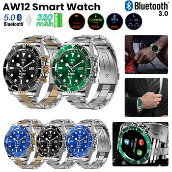 Смарт часовници AW12 с 1.3-инчов сензорен екран, Bluetooth часовници за разговор, мъжки водоустойчив фитнес часовник, монитор на сърдечната честота, на кислород в кръвта, умни часовници