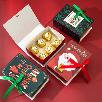 5шт Кутии с шоколадови бонбони във формата на книга под формата на Книга С Коледа, Чанти, Коледа Подарък кутия на Дядо Коледа, Аксесоари за декорация на партита, Коледна кутия бисквити