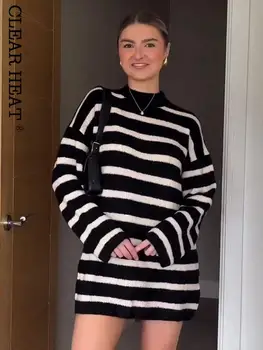 Жена Винтажное Ежедневното вязаное мини-рокличка, Модерно Елегантните Свободни рокли с дълъг ръкав 2023, Есенни женски улични халати