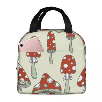 Чанта за обяд за жени, детски червени чанти-хладилници с гъбен модел, водоустойчив холщовые чанти-обяд-апарати за пикник и пътуване, чанти за съхранение на храни