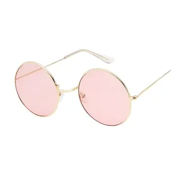 2023 Ретро Кръгли Розови очила, Дамски Маркови Дизайнерски Слънчеви Очила За жени, Огледало от сплав, Дамски слънчеви очила цвят Черен