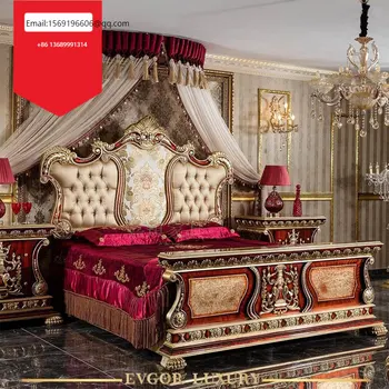 Произведено по поръчка луксозно гредата от масив европейския дърво ръчна изработка, френски дворец, спалня на принцеса, двойно сватбена легло