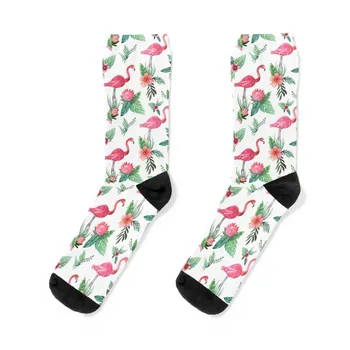Фламинго с цветовете на хибискус, палми и proteus в акварельных чорапи и тенис коледен подарък, летни спортни мъжки чорапи по поръчка, Женски