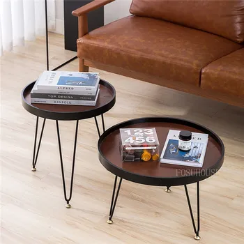Приставной маса в скандинавски стил за дневната, Лесен диван, Кръгла маса, Ъглова масичка, Тераса, Ковано желязо, маса за отдих, бюро