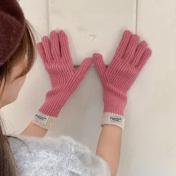 Дамски плетени калъф за ръкавици със сензорен екран, Зимни Ръкавици за украса на етикети, топли ръкавици, Обикновена Пухкави, Работни ръкавици, Ръкавици без пръсти за жени 2023 г.