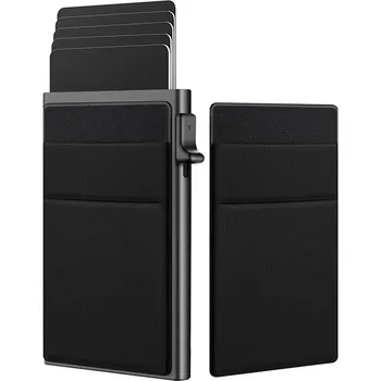 Тънък алуминиев държач за карти с еластична задната чанта, стойка за кредитни карти, Мини-RFID-портфейл, Автоматичен поп калъф за банкови карти