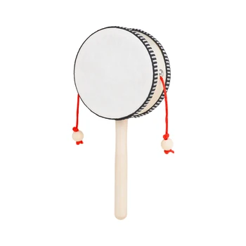 4-инчов Дървен барабан-дрънкалка, трясущийся тъпан, дрънкалка, въртящ се барабан, Трясущийся барабан, преносими музикални инструменти за деца, детски играчки