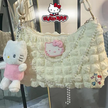 Чанта Sanrio Hello Kitty, чанта на верига с перли в контрастен цвят, модерна чанта под мишниците, по-Голямата голям опаковки, bag-тоут, подаръци