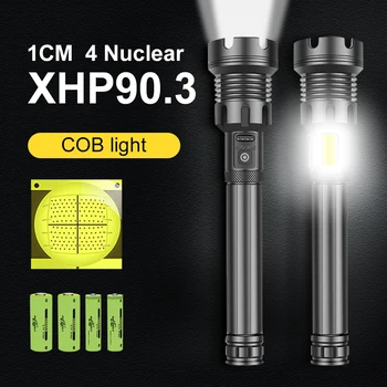 Най-Мощните Светлини 18650 + COB Супер Ярък XHP90.3 Акумулаторна батерия Led Главоболие Фенерче USB Фенерче За Самозащита Къмпинг Факел