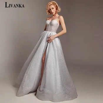 LIVANKA Прости вечерни рокли с А-силует в стил сладко момиче За жени, буйни тюлевые рокли с цепка до пода, бретельки-спагети, Буйни рокли в сгъвката.