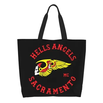 Изработена по поръчка холщовая чанта за пазаруване с логото на Hells Angels World, дамски преносима чанта за пазаруване с голям капацитет, чанти за пазаруване в мотоклубе