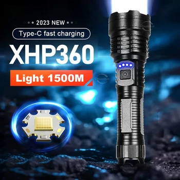 Led фенерче Super XHP360, акумулаторни фенери 18650, уличен мощен фенер на далечни разстояния, мощен мащабируем тактически фенер