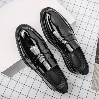 Луксозни класически мъжки модел обувки с остър бомбе, мъжки лачени Черни кожени обувки за сватба, Оксфордские официални обувки, Лъскава Модерен дизайнерски обувки