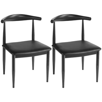 Безплатна доставка в САЩ, 2 бр., модерни кожени трапезни столове без подлакътници, с гръб, силни и издръжливи. Черен размер 21,00x21,70x30,00 инча