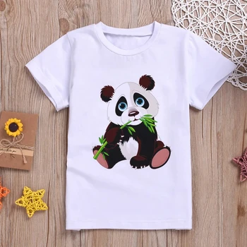Момчета и момичета 3D печатни карикатура панда модел лятото с къс ръкав тениска с кръгло деколте модни и ежедневни връхни детски 