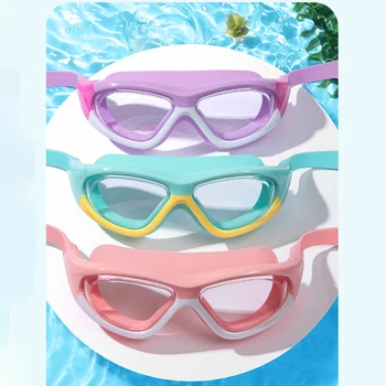 Детски Плувни Очила-Тапи за ушите 2 в 1 Комплект С фарове за мъгла HD Лещи, Защитни Силиконови Плувни Очила за деца 4-15 години в басейна