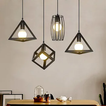 Висящи лампи в скандинавски стил, промишлена реколта лампа в стил loft, Желязо художествена клетка, черен окачен лампа за кухня, хол, E27 Hoom Decor