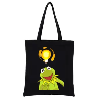 Блестящ Kermit Hand Bag ' S Дамски Чанти Harajuku Чанти Тъкани Мъкна Забавен Купувач Totebag Модерни Ежедневни Чанти Shopping Eco