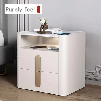 Нощно шкафче PurelyFeel Light, луксозна каменна печка, шкаф за съхранение на 7 лампи, Модерно нощно шкафче за спалня