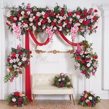 Сватбена фон, поставка за декор ярко розово лилави цветя, цветя централните елементи за маси, витрина за събития, партита A8746