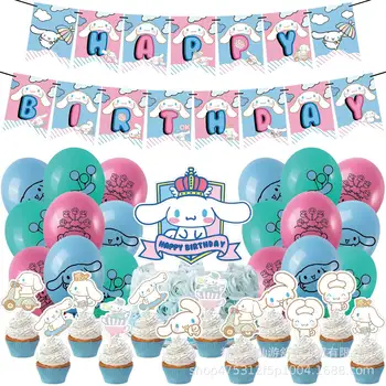 Украса за тематични партита Sanrio Cinnamoroll, Сладки, за да проверите за декор на стаята, банер честит Рожден Ден, Латексови балони, Topper за торта за бебе душ