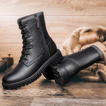 Модни мъжки обувки 2023 г., зимни улични военни ботуши от естествена кожа, Dr. военни обувки, Големи размери, Обувки за пустинята, Мъжки обувки за туризъм