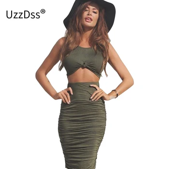 UZZDSS, новият есенно-летен комплект от 2 теми, дамски официални рокли без ръкави, сексуална бандажное рокля с кръгло деколте и лък, женствена рокля в стил империя