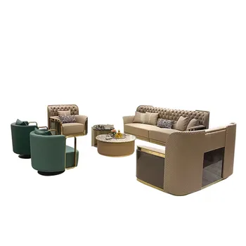 Луксозен кожен секционни диван Chesterfield висок клас с холна маса-стол за мебели за всекидневната