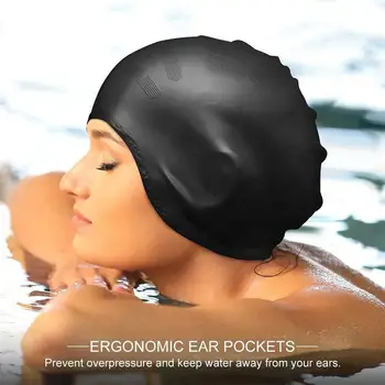Възрастни Высокоэластичные плувни шапки За мъже И жени, Водоустойчив шапка за басейна, защищающая уши, Дълга коса, Голяма силиконова шапка за гмуркане