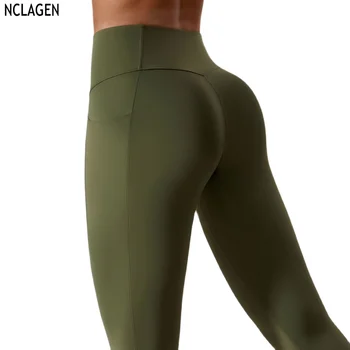 Панталони за йога NCLAGEN с джобове, стегнати на талията, Подтягивающие бедрата, за фитнес, за джогинг, спортни Гамаши с висока талия, дишащи за жени За бягане във фитнеса