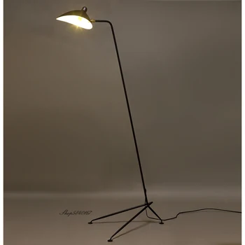 Дизайнерски лампиона в скандинавски стил СЕРЖ MOUILLE, лампи за дневна, кабинет, спалня, лампа E27, железни подови тела Black Duckbill.
