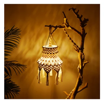 Лампион от ръчно изработени от памучни въжета, ресни, Декоративна лампа, тъкани гоблени, лампа в стил бохо
