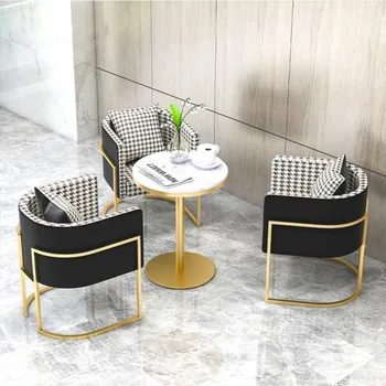 Столове за всекидневна Louis Houndstooth Nordic Light, Луксозно Златен стол, стол за почивка, Разтегателен диван за хола, Мебели стол