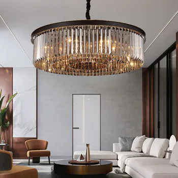 Модерна кристален полилей на тавана, луксозни кръгли опушен-сив лампи Cristal, осветителни тела за декор за спалня, дневна с светодиоди