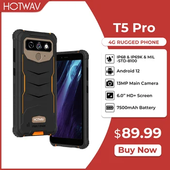HOTWAV Pro T5 4G Издръжлив Смартфон с Android 12 OS MTK6761 с 6,0-инчов Екран, 4 GB 32 GB 7500mAh Масивна Батерия 13-Мегапикселова Основна Камера 2022