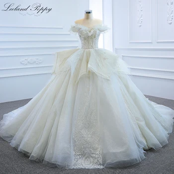 Бална рокля Lceland Poppy с открити рамене, сватбената рокля на пода, расшитое мъниста, лъскави сватбени рокли с влак Vestido de Новия Chapel