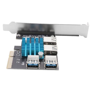 Удължител PCIE от 1 до 4 PCI-E към адаптер PCI-E 1 Завой 4 Слота PCI-Express от 4X до 1X Конвертор заплата Странично Multiplier USB 3.0