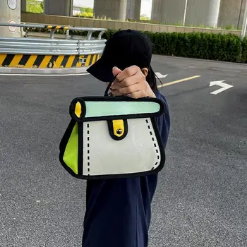 Скъпа чанта през рамо 3D Стил на 2D Чертеж Мультяшная чанта Ежедневни холщовая чанта-месинджър Чанта през рамо, Мобилен телефон през рамо Пу R4D5