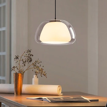 Стъклена окачена лампа датски дизайн диаметър 25-40 см в скандинавски постмодерния стил, проста хол, трапезария, спалня, подвесное осветление от двойно стъкло