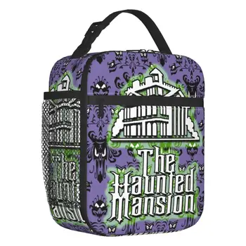 Термоизолированная чанта за обяд Haunted Mansion, женствена чанта за обяд Happy Haunts, преносим контейнер за обяд за нощуване на открито, кутия за съхранение на продукти
