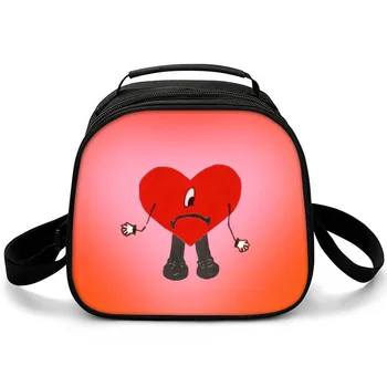 Популярни младежки чанти с 3D-принтом Bad Бъни Сърце за тази храна, чанта за пикник, Полукръгла кутия за обяд, чанта за обяд