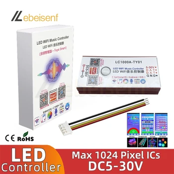 Умен WiFi LC1000A Sasha Magic Color Music Контролер с Дисплей Спектър В реално време на Входните Знаци 5-30 vdc 8-2048 Пиксела ICs
