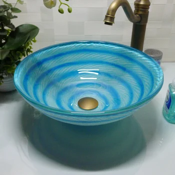 Мивка от кръгло закалено стъкло за баня, мивка за обличане, мивка HX006