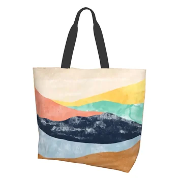 Абстрактно изкуство Планински Пейзаж Естествена естетика Модерна Холщовая чанта за пустинята Обемна пазарска Чанта през рамо